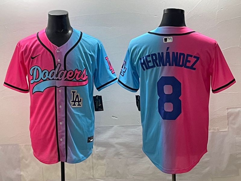Men Los Angeles Dodgers #8 Hernandez Blue pink Game 2025 Nike MLB Jersey style 0010->los angeles dodgers->MLB Jersey